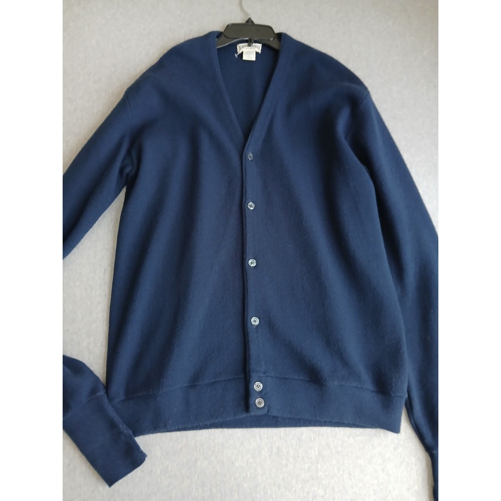 Saddlebred Sweater Mens XL Cardigan Navy Blue Relaxed Grandpa Preppy Vintage 70s